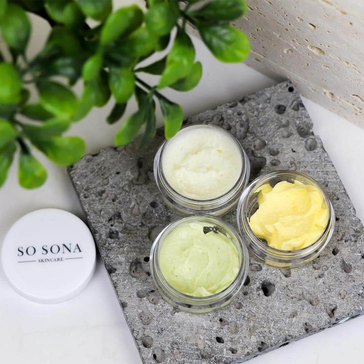 body butter samples in bathroom