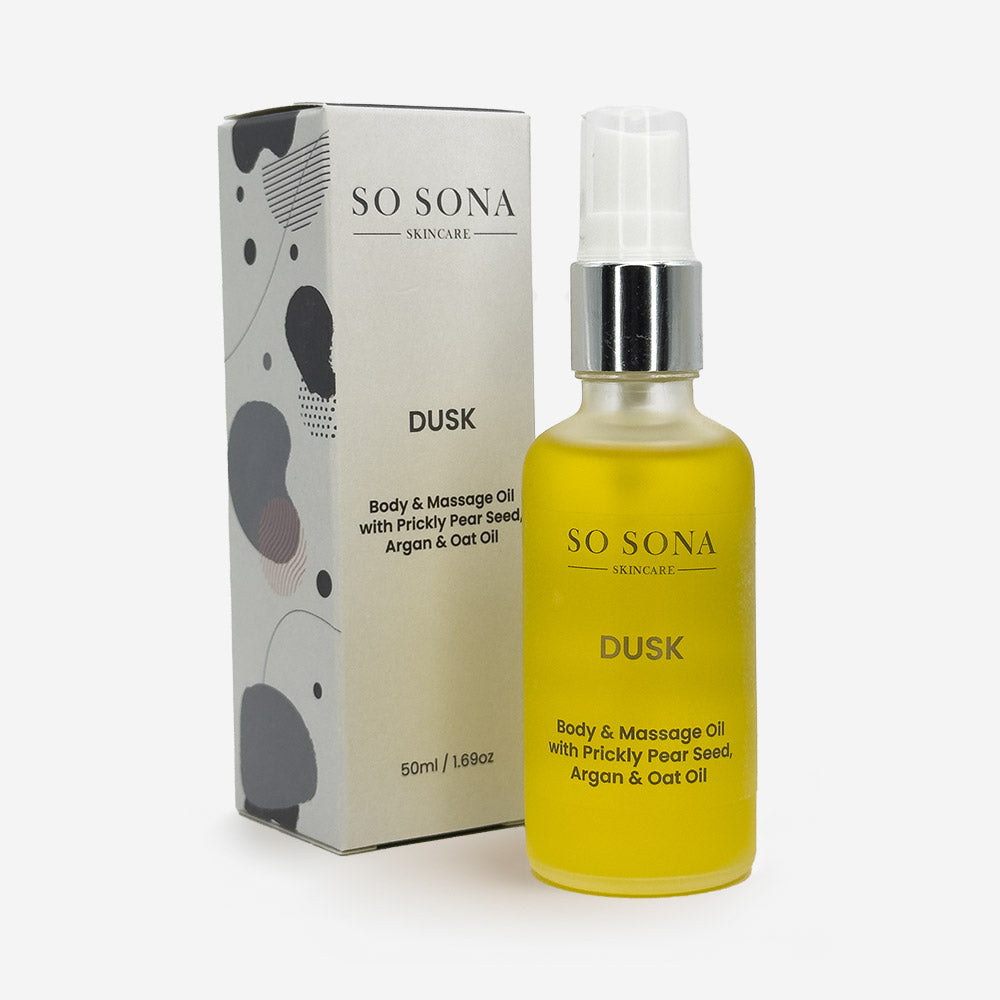 dusk body oil on white background