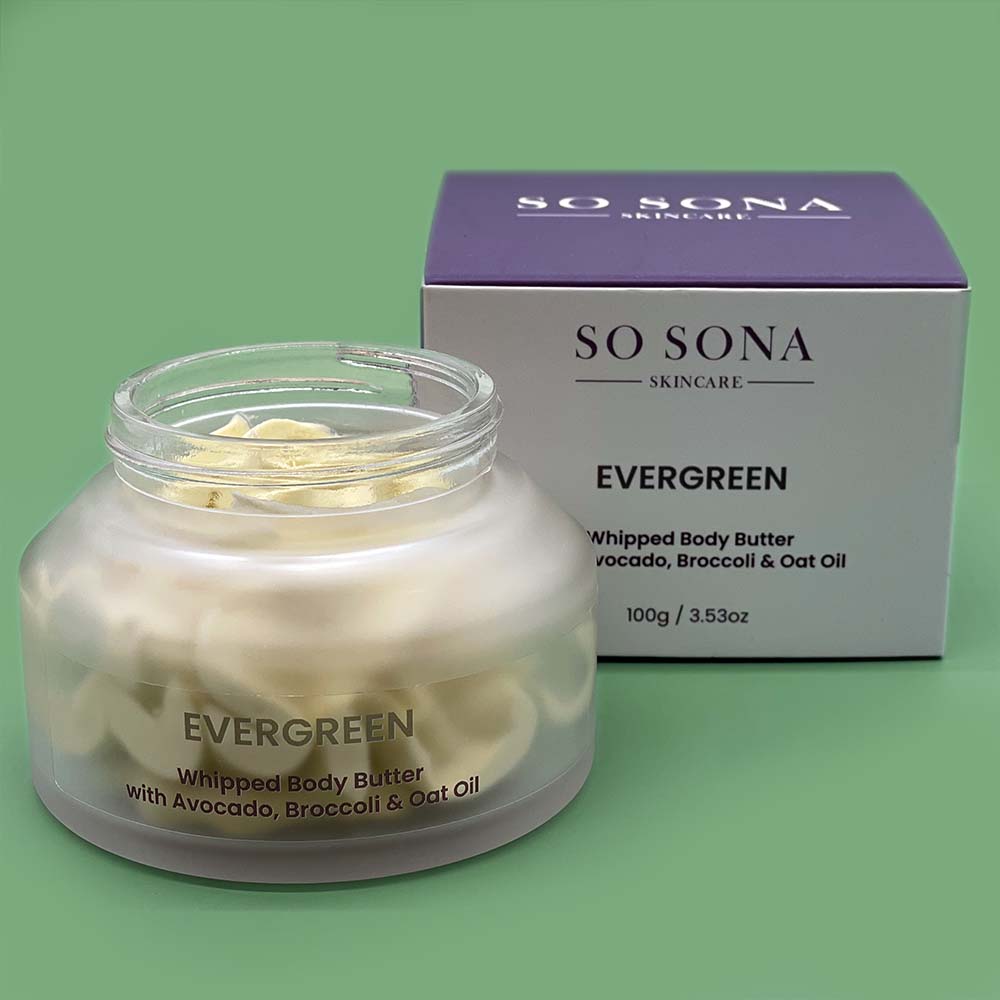 evergreen body butter with packaging