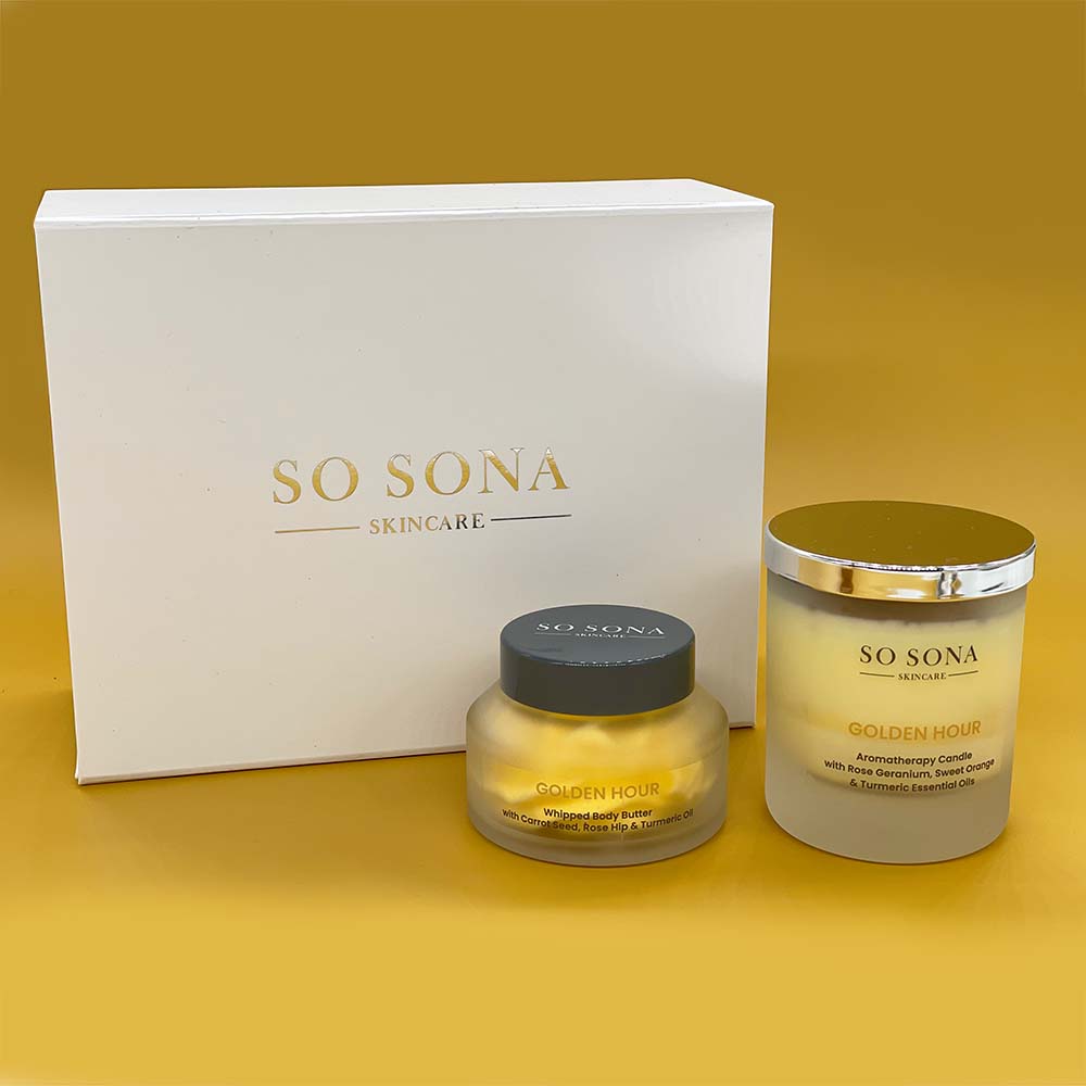 Golden hour body butter and aromatherapy candle gift set
