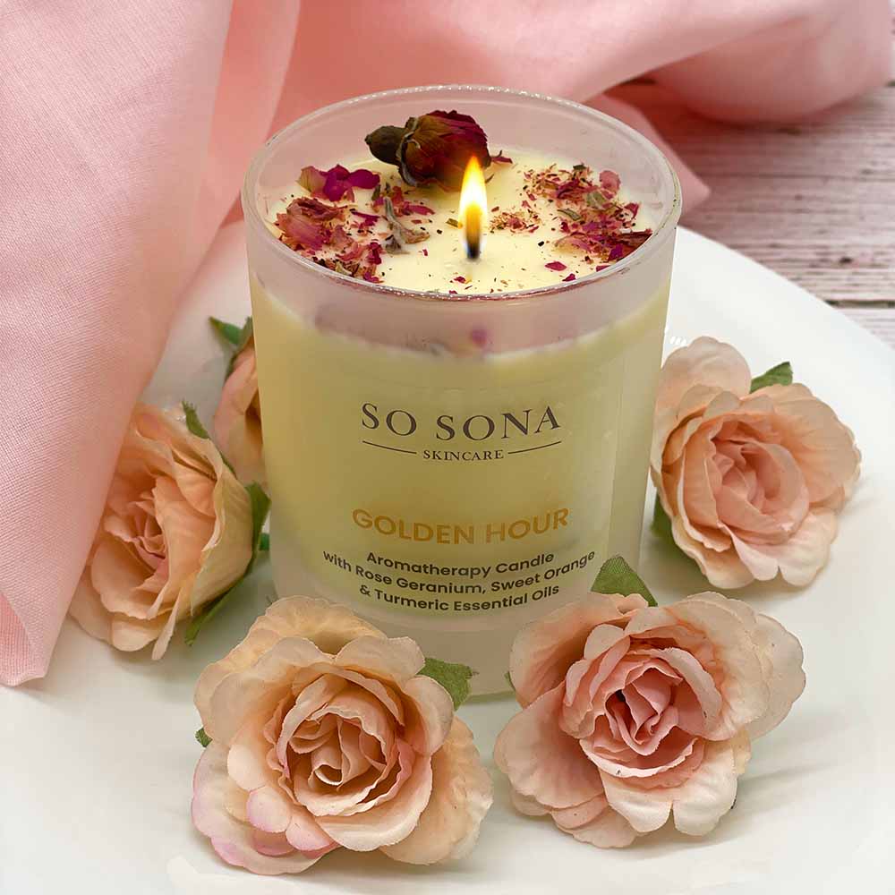 aromatherapy candle with roses
